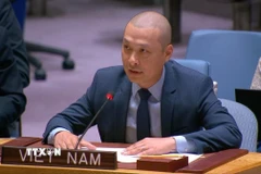 Công sứ Nguyễn Hoàng Nguyên, Phó Trưởng Phái đoàn thường trực Việt Nam tại Liên hợp quốc, phát biểu tại phiên thảo luận. (Ảnh: Thanh Tuấn/TTXVN)
