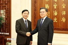 Phó Thủ tướng Trần Hồng Hà (trái) hội kiến Phó Ủy viên trưởng Nhân đại toàn quốc Trung Quốc Vương Đông Minh. (Ảnh: Công Tuyên/TTXVN)