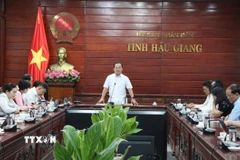 Ông Nguyễn Văn Hòa, Phó Chủ tịch Ủy ban Nhân dân tỉnh Hậu Giang phát biểu tại hội nghị. (Ảnh: Nguyễn Hằng/TTXVN)