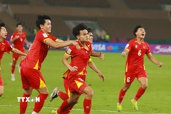 Minh Phúc số 21 ghi bàn ấn định tỷ số 3-2 cho U23 Việt Nam. (Ảnh: Nguồn AFC/TTXVN phát)