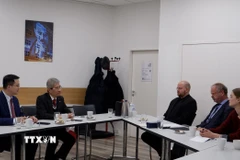 Đại sứ Việt Nam tại Đức Nguyễn Đắc Thành làm việc với đồng Trưởng ban Đối ngoại của Đảng Cánh tả, ông Wulf Gallert. (Ảnh: Thùy Linh/TTXVN)