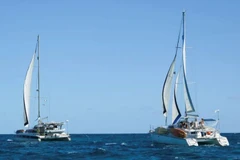 Hai chiếc thuyền buồm Friendship và Tigger Moth, chở hàng viện trợ nhân đạo cho Cuba rời đảo Isla Mujeres, bang Quintana Roo, hôm 21/3. (Ảnh: Reuters)