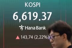 Bảng chỉ số chứng khoán tại Seoul, Hàn Quốc. (Ảnh: Yonhap/TTXVN)