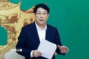 Ủy viên Bộ Chính trị, Chủ tịch nước Lương Cường, Trưởng đoàn kiểm tra số 1907 phát biểu chỉ đạo. (Ảnh: Lâm Khánh/TTXVN)