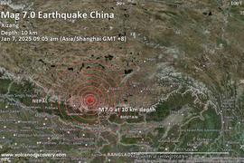 Khu vực Tây Tạng của Trung Quốc vừa hứng chịu động đất mạnh. (Nguồn: volcanodiscovery.com)