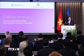 Thủ tướng Phạm Minh Chính phát biểu tại Diễn đàn doanh nghiệp Việt Nam-Estonia. (Ảnh: Dương Giang/TTXVN)