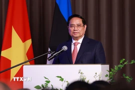 Thủ tướng Phạm Minh Chính phát biểu tại Diễn đàn doanh nghiệp Việt Nam-Estonia. (Ảnh: Dương Giang/TTXVN)