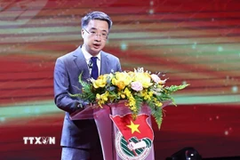 Đồng chí Nguyễn Tường Lâm, Bí thư Ban Chấp hành Trung ương Đoàn, Chủ tịch Hội Liên hiệp Thanh niên Việt Nam phát biểu, ghi nhận kết quả của Diễn đàn và định hướng một số nội dung trọng tâm trong thời gian tới. (Ảnh: Minh Đức/TTXVN)