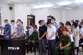 Các bị cáo tại phiên tòa xét xử. (Ảnh: Phạm Kiên/TTXVN)