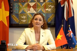 Đại sứ New Zealand tại Việt Nam Caroline Beresford trả lời phỏng vấn phóng viên TTXVN. (Ảnh: Việt Đức/TTXVN)