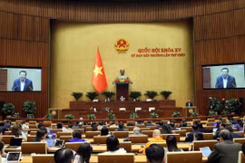 Bộ trưởng Bộ Giao thông vận tải Trần Hồng Minh trình bày Tờ trình về chủ trương đầu tư dự án đầu tư xây dựng tuyến đường sắt Lào Cai-Hà Nội-Hải Phòng. (Ảnh: An Đăng/TTXVN)