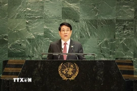 Chủ tịch nước Lương Cường phát biểu tại Phiên Thảo luận chung cấp cao Đại hội đồng Liên hợp quốc Khóa 80. (Ảnh: Lâm Khánh/TTXVN)