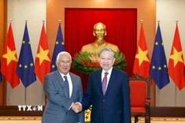Tổng Bí thư Tô Lâm tiếp Chủ tịch Hội đồng châu Âu António Costa. (Ảnh: Thống Nhất/TTXVN)