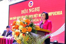 Phó Chủ tịch Quốc hội Nguyễn Thị Thanh phát biểu chỉ đạo hội nghị. (Ảnh: TTXVN phát)