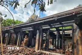 Hiện trường vụ cháy chùa Phổ Quang. (Ảnh: TTXVN phát)