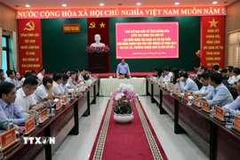 Ông Nguyễn Khắc Hà phát biểu tại buổi kiểm tra công tác bầu cử đại biểu Quốc hội khóa XVI và HĐND các cấp tại các xã, phường thuộc đơn vị bầu cử số 4. (Ảnh: Công Thử/TTXVN)