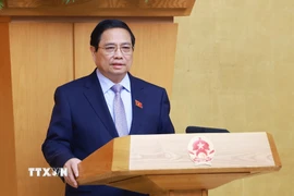 Thủ tướng Phạm Minh Chính chủ trì Phiên họp Chính phủ thường kỳ tháng 4/2025. (Ảnh: Dương Giang/TTXVN)