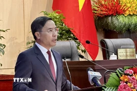 Chủ tịch Ủy ban Nhân dân thành phố Đà Nẵng Phạm Đức Ấn phát biểu nhận nhiệm vụ. (Ảnh: Trần Lê Lâm/TTXVN)