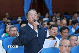 Cử tri phường Thanh Khê Ngô Nhật Anh phát biểu tại một hội nghị tiếp xúc cử tri. (Ảnh: Phương Hoa/TTXVN)