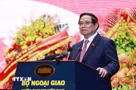Thủ tướng Phạm Minh Chính phát biểu tại Đại hội Thi đua yêu nước Bộ Ngoại giao giai đoạn 2025-2030. (Ảnh: Dương Giang/TTXVN)