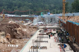 Công trường thi công Dự án Trung tâm tổ chức Hội nghị APEC 2027 và các công trình chức năng. (Ảnh: Lê Huy Hải/TTXVN)