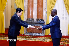 Chủ tịch nước Lương Cường nhận Quốc thư từ Đại sứ Cộng hoà Burundi Telesphone Irambonao. (Ảnh: Lâm Khánh/TTXVN)