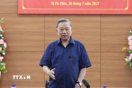 Tổng Bí thư Tô Lâm phát biểu tại buổi làm việc với xã Si Pa Phìn, tỉnh Điện Biên. (Ảnh: Thống Nhất/TTXVN)