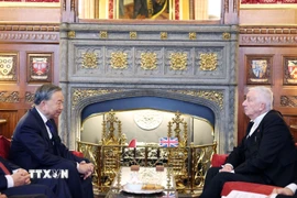 Tổng Bí thư Tô Lâm hội kiến Chủ tịch Hạ viện Anh Lindsay Hoyle. (Ảnh: Thống Nhất/TTXVN)
