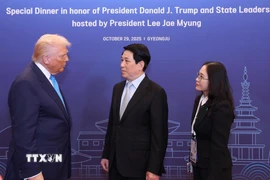 Chủ tịch nước Lương Cường với Tổng thống Hoa Kỳ Donald Trump. (Ảnh: Lâm Khánh/TTXVN)