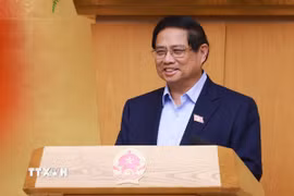 Thủ tướng Phạm Minh Chính chủ trì cuộc họp Chính phủ chuyên đề về việc sắp xếp, tổ chức lại đơn vị hành chính các cấp. (Ảnh: Dương Giang/TTXVN)