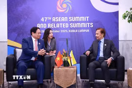 Thủ tướng Phạm Minh Chính gặp Quốc vương Brunei Hassanal Bolkiah. (Ảnh: Dương Giang/TTXVN)