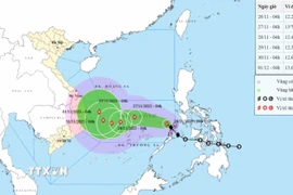 Hướng di chuyển của bão số 15 lúc 06 giờ ngày 26/11. (Ảnh: TTXVN phát)