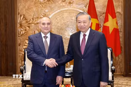 Tổng Bí thư Tô Lâm tiếp ông Tahir Budagov, Phó Chủ tịch kiêm Chánh Văn phòng Trung ương Đảng Azerbaijan Mới. (Ảnh: Thống Nhất/TTXVN)