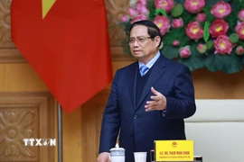 Thủ tướng Phạm Minh Chính phát biểu tại buổi tiếp Đoàn các tổ chức, doanh nghiệp của Nhật Bản. (Ảnh: Dương Giang/TTXVN)