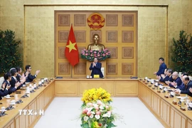 Thủ tướng Phạm Minh Chính tiếp Đoàn các tổ chức, doanh nghiệp của Nhật Bản. (Ảnh: Dương Giang/TTXVN)