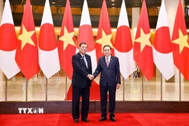 Chủ tịch Quốc hội Trần Thanh Mẫn hội kiến Thủ tướng Nhật Bản Ishiba Shigeru. (Ảnh: Doãn Tấn/TTXVN)