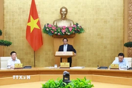 Thủ tướng Phạm Minh Chính chủ trì Phiên họp Chính phủ chuyên đề về xây dựng pháp luật tháng 4. (Ảnh: Dương Giang/TTXVN)