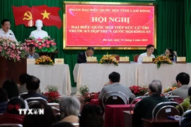 Hội nghị tiếp xúc cử tri thành phố Đà Lạt (Lâm Đồng) với Ủy viên Bộ Chính trị, Bí thư Trung ương Đảng, Trưởng Ban Nội chính Trung ương Phan Đình Trạc và các đại biểu thuộc Đoàn đại biểu Quốc hội khóa XV tỉnh Lâm Đồng, ngày 18/4/2025. (Ảnh: Nguyễn Dũng/TTXVN)