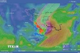 Hướng di chuyển của bão số 01 nhìn qua vệ tinh, lúc 10h ngày 12/6/2025. (Ảnh: TTXVN phát)