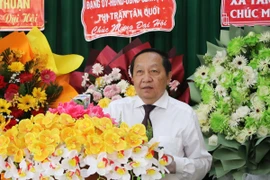 Phó Bí thư Thường trực Tỉnh ủy Vĩnh Long Nguyễn Thành Thế phát biểu tại hội nghị rút kinh nghiệm sau bế mạc Đại hội. (Ảnh: Phạm Minh Tuấn/TTXVN)