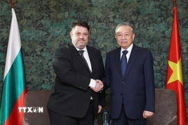 Tổng Bí thư Tô Lâm tiếp Chủ tịch Đảng xã hội chủ nghĩa Bulgaria Atanas Zafirov. (Ảnh: Thống Nhất/TTXVN)