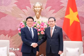 Chủ tịch Quốc hội Trần Thanh Mẫn tiếp Giáo sư Kim Hak-min, Giám đốc Viện nghiên cứu kinh tế Kimhakmin E-roun (Hàn Quốc). (Ảnh: TTXVN phát)