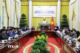 Văn phòng Chủ tịch nước tổ chức họp báo công bố Lệnh của Chủ tịch nước công bố 13 luật. (Ảnh: Minh Đức/TTXVN)