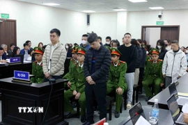 Các bị cáo tại phiên tòa xét xử. (Ảnh: Phạm Kiên/TTXVN)