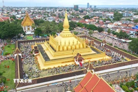 Lễ hội Thatluang không chỉ là lễ hội lớn của riêng Thủ đô Vientiane mà còn là lễ hội trọng đại của toàn thể nhân dân Lào các dân tộc. (Ảnh: Đỗ Bá Thành/TTXVN)