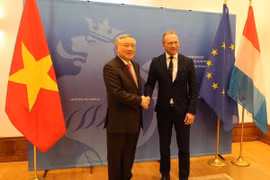 Phó Thủ tướng thường trực Nguyễn Hòa Bình và Bộ trưởng Tài chính Luxembourg Gilles Roth. (Ảnh: Hương Giang/TTXVN)