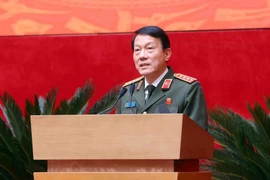 Đại tướng Lương Tam Quang, Ủy viên Bộ Chính trị, Bí thư Đảng ủy Công an Trung ương, Bộ trưởng Bộ Công an phát biểu chỉ đạo. (Ảnh: Phạm Kiên/TTXVN)