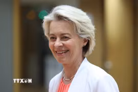 Chủ tịch Ủy ban châu Âu (EC) Ursula von der Leyen tới dự cuộc họp các nhà lãnh đạo châu Âu (EU) ở Brussels, Bỉ ngày 17/6/2024. (Ảnh: THX/TTXVN)