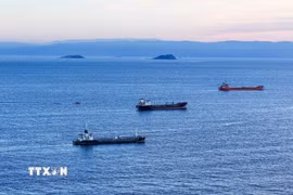 Tàu thuyền di chuyển trên Biển Marmara, ngoài khơi Istanbul, Thổ Nhĩ Kỳ. (Ảnh: THX/TTXVN)