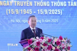 Tổng Bí thư Tô Lâm phát biểu tại Lễ đón nhận Huân chương Hồ Chí Minh và kỷ niệm 80 năm Ngày truyền thống Thông tấn xã Việt Nam (15/9/1945-15/9/2025). (Ảnh: Lâm Khánh/TTXVN)